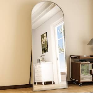 26 in. W x 71 in. H Arched Silver Aluminum Alloy Framed Full Length Mirror Standing Floor Mirror