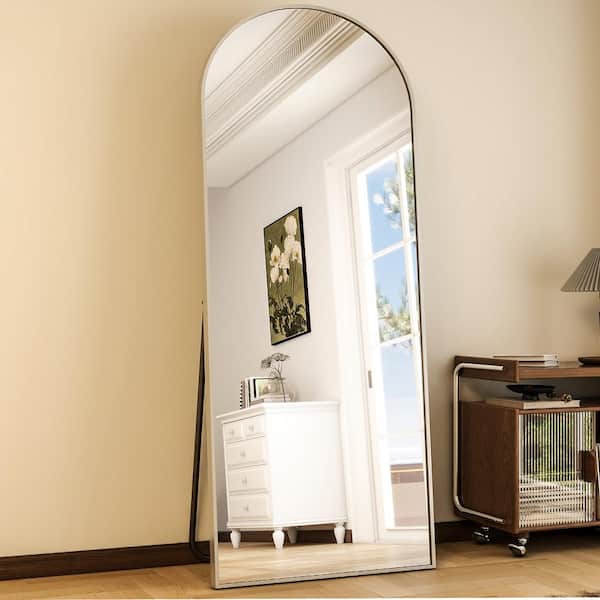 26 in. W x 71 in. H Arched Silver Aluminum Alloy Framed Full Length Mirror Standing Floor Mirror