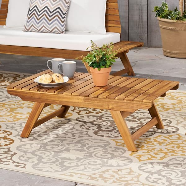 Zeus & Ruta 37 in. Brown Natural Acacia Wood Rectangle Outdoor Coffee Table Patio Furniture