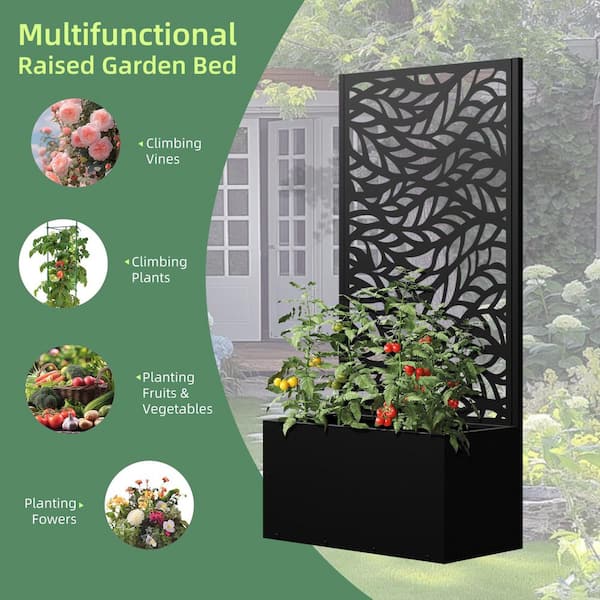 MAYEERTY 1-Piece 47 in. x 24 in. Rectangle Black Metal Privacy