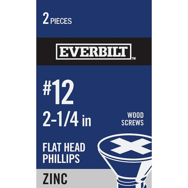 Everbilt #12 x 2-1/4 in. Zinc Plated Phillips Flat Head Wood Screw (2-Pack)