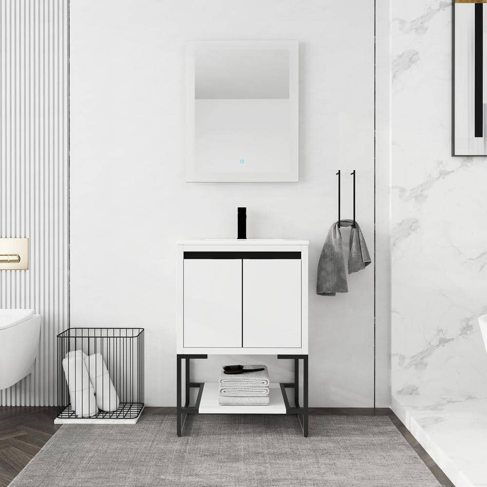 24 in. W x 18 in. D x 35 in. H Single Sink Freestanding Bath Vanity in Whit