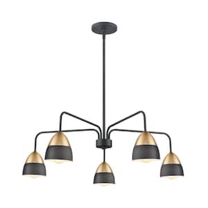 Murphy 32 in. Wide 5-Light Charcoal Black Chandelier with Metal Shade
