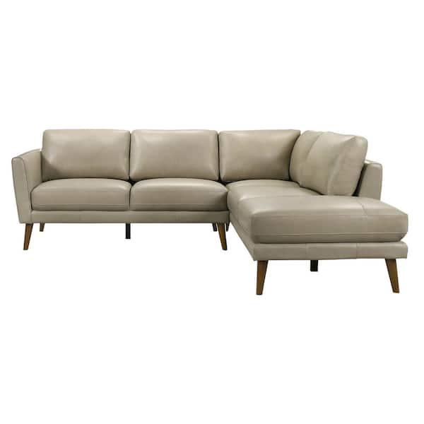 Bellatrix 97.4 in. Square Arm 2-piece Genuine Leather L-Shaped Right Facing Corner Sectional Sofa in Beige