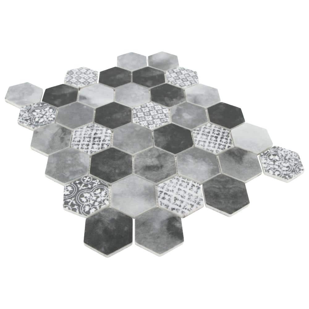 Gray Hexagon Recycled Glass Mosaic Wall and Floor Tile