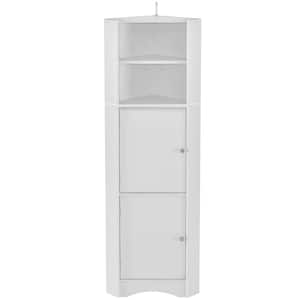 Modern 15 in. W x 15 in. D x 61 in. H White Tall Bathroom Corner Linen Cabinet with Doors and Adjustable Shelves