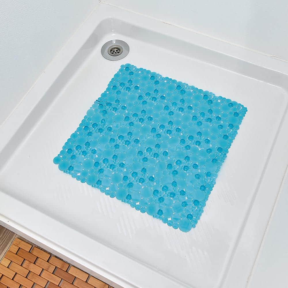 Aqua Blue PVC Non-Slip Square Shower Mat 20" x 20"
