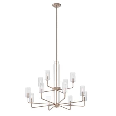 Kimrose 12-Light Polished Nickel with Satin Nickel Chandelier with Clear Fluted Glass