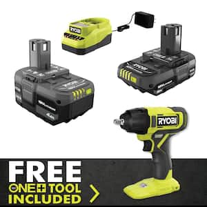 ONE+ 18V Lithium-Ion 4.0 Ah Battery, 2.0 Ah Battery, and Charger Kit with FREE ONE+ Cordless 3/8 in. Impact Wrench