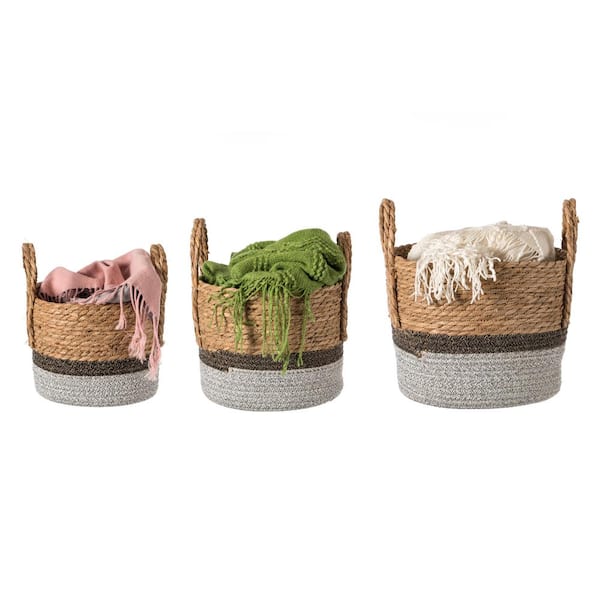 Aspire 3-Piece Rectangular Shape Bamboo Storage Basket Set with Liner Brown  and Beige 237317, Aspire, All Brands
