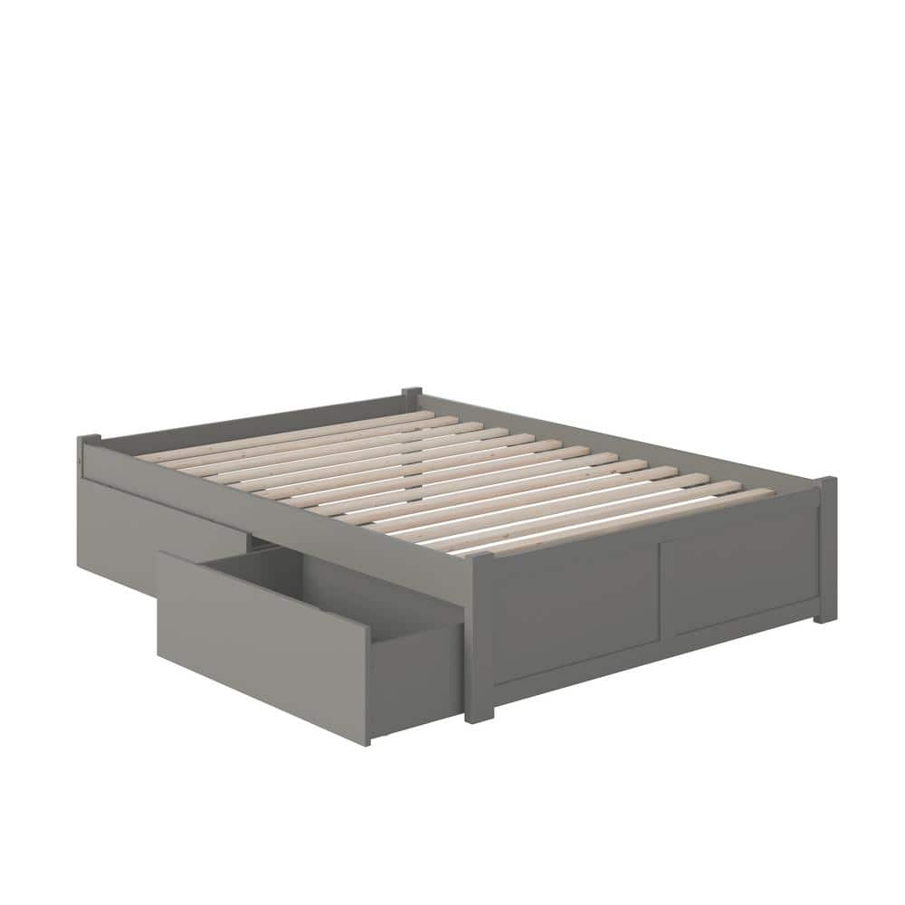 Grey Full Platform Bed with 2 Storage Drawers