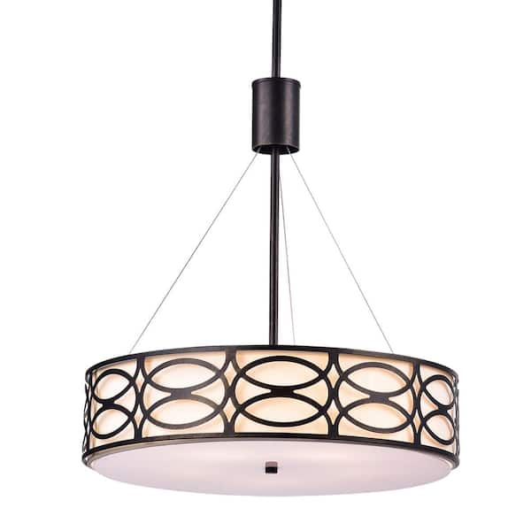 Antique Black Finish 17.9 in. 5-Light Drum Shade Pendant Light Ceiling  Chandelier