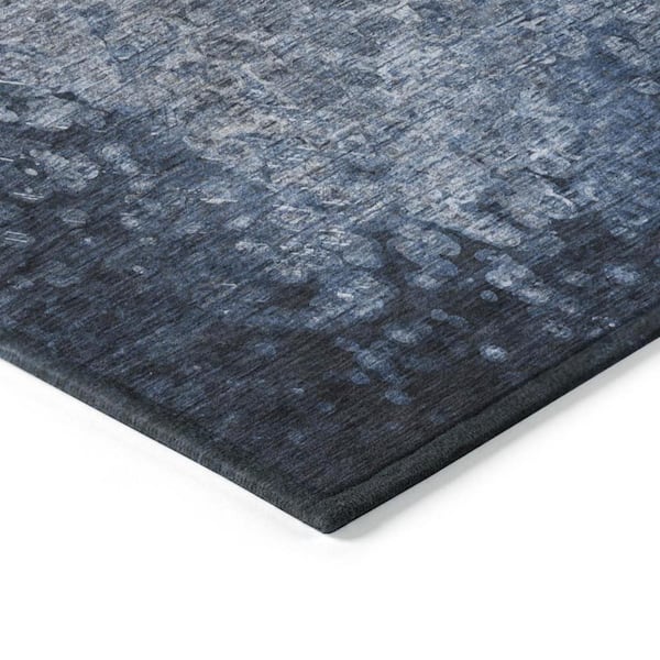 Blue 8 ft. Round Woven Border Round Indoor/Outdoor Area Rug