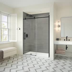 Odyssey 60 in. x 32 in. x 78 in. Alcove Shower Kit with Sliding Frameless Shower Door in Black, Left Drain Shower Pan