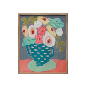 Framed Nature Flowers in Vase Wall Art Print with Glass Cover 24 in. x 19.62 in. .