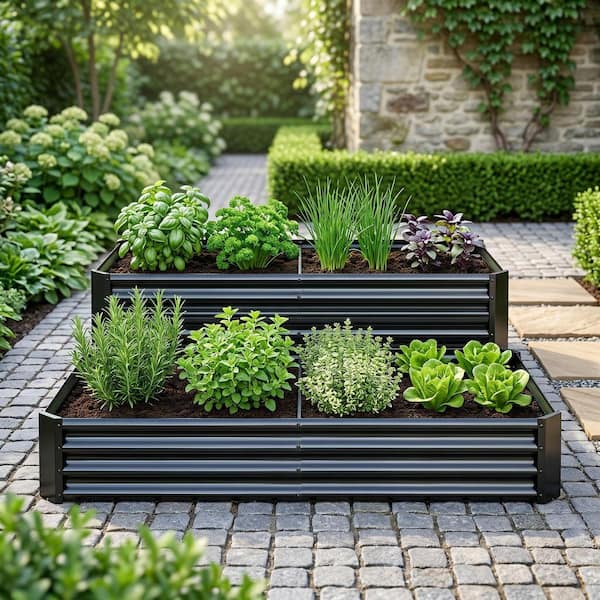 Ama pear Black Steel Rectangle Raised Garden Beds Metal Planter