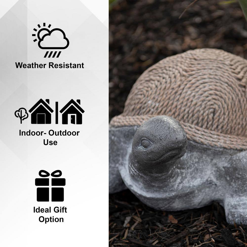 20.1" Gray and Brown Polystone Rope Shell Turtle Statue