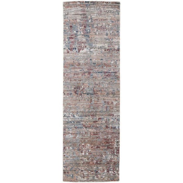 2 ft. x 8 ft. Blue, Red Abstract Runner Rug