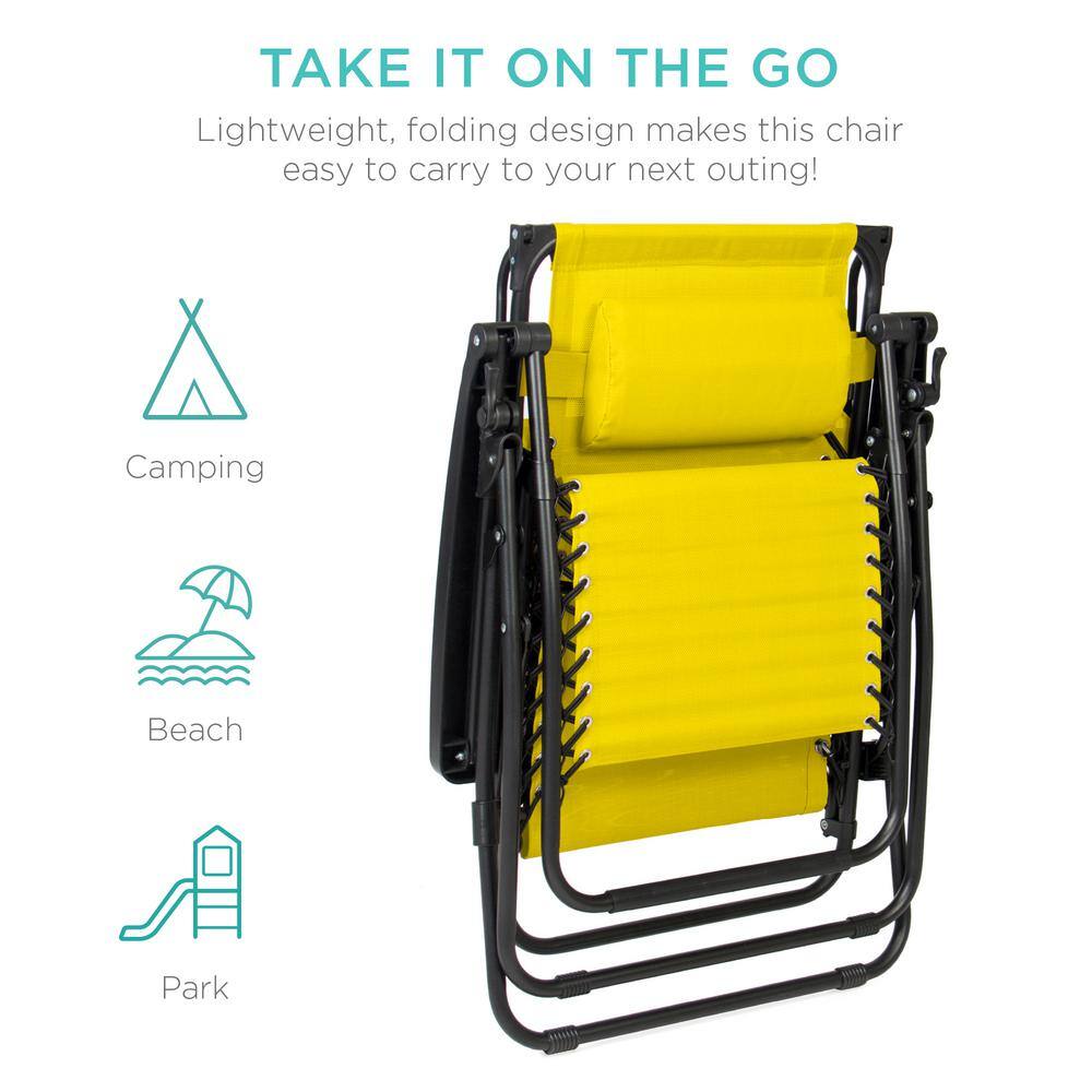 Sunflower Yellow Steel Zero Gravity Outdoor Lounge Chair with Canopy