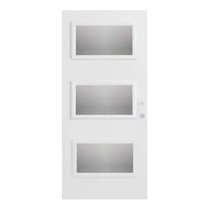 32 in. x 80 in. Dorothy Screen 3 Lite Painted White Left-Hand Inswing Steel Prehung Front Door
