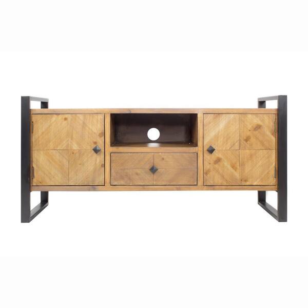 HomeRoots Amelia 47.75 in. Natural/Turquoise TV Console With 1-Drawer Fits TV's up to 43 in. with Cabinets and Shelves