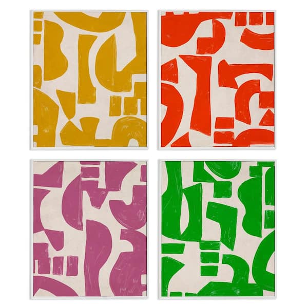 Stupell Industries Contemporary Shapes Collage by June Erica Vess 4 Pieces White Framed Abstract Giclee Art Print 20 in. x 16 in.