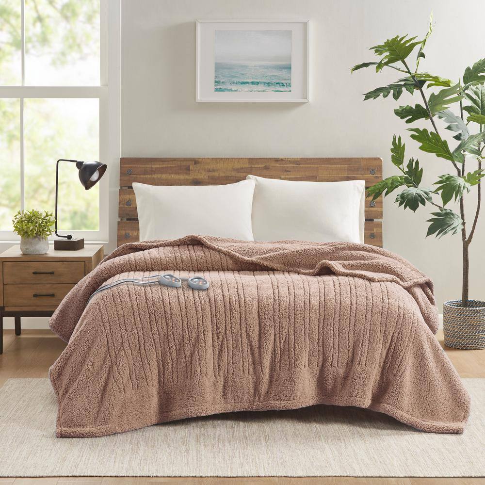 Twin Brown Sherpa Reversible Heated Blanket