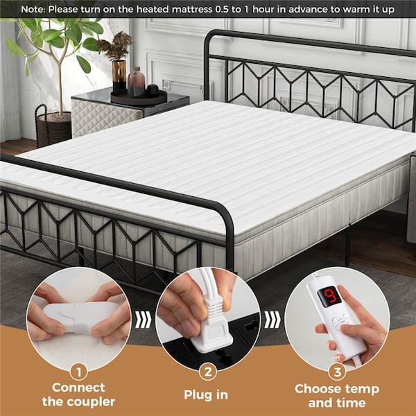 80 in. x 60 in. White Non Woven Heated Electric Blanket Pad Queen Size Machine Washable Electric Bed Warmer