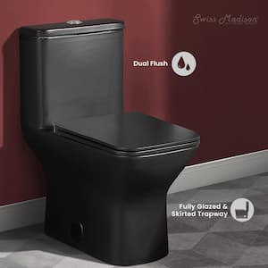 Carre 1-Piece 0.8/1.28 GPF Dual Flush Square Toilet in Matte Black, Seat Included