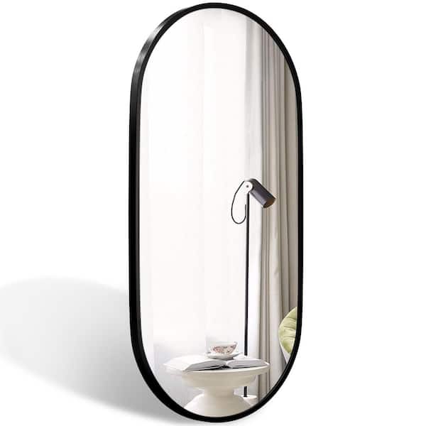 Tovm 18 in. W x 36 in. H Oval Aluminum Framed Wall Bathroom Vanity Mirror Decorative Modern HD Mirror in Matte Black