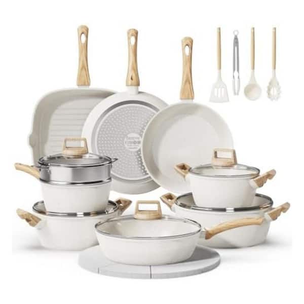 6.8 qt. Ceramic Cookware Set with 3 Stockpots, Non Stick, Healthy Non-Toxic, Large Capacity, Induction Compatible, White