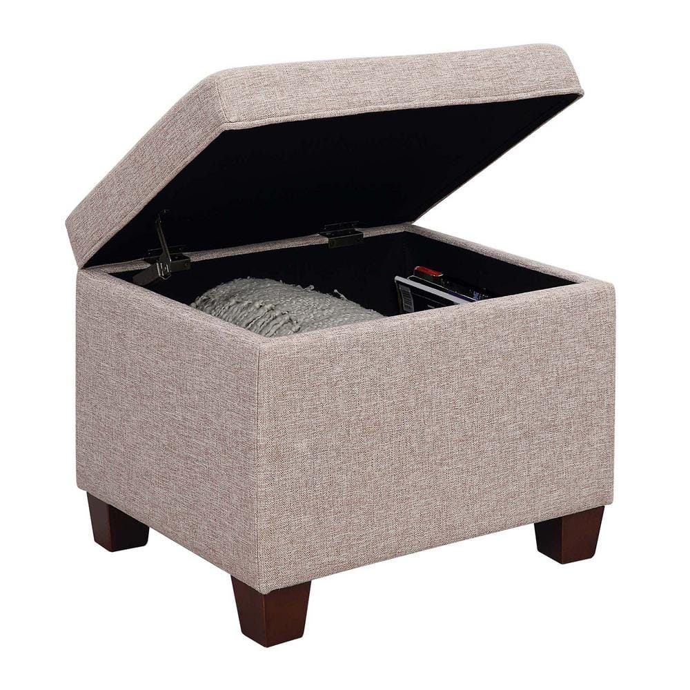 Madison Tan Fabric Storage Ottoman with Solid Wood Feet