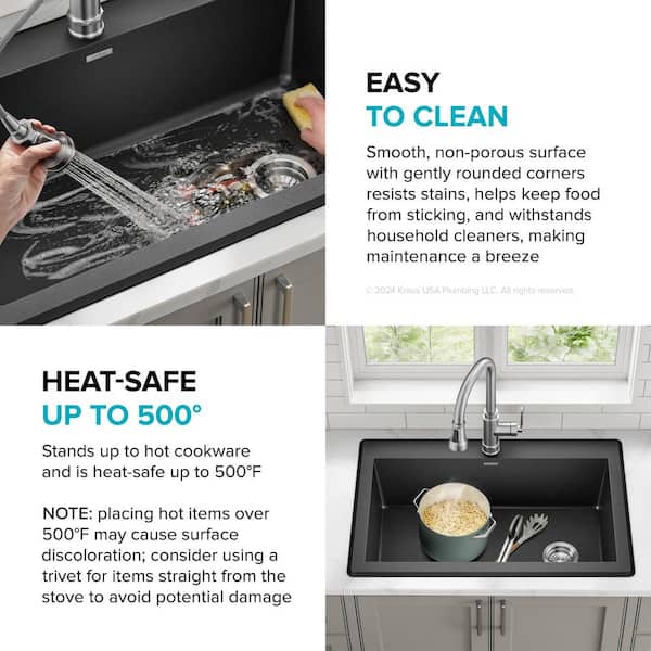 KRAUS Forteza 33 Dual Mount Single Bowl Granite Kitchen Sink in