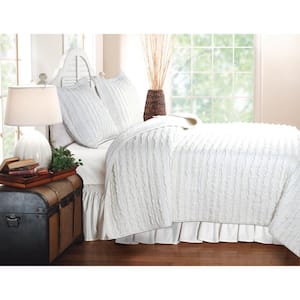 Ruffled 3-Piece White Full/Queen Quilt Set