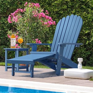 Blue Outdoor Adirondack Chair with Pullout Footrest for Patio Pool Deck Lawn and Garden