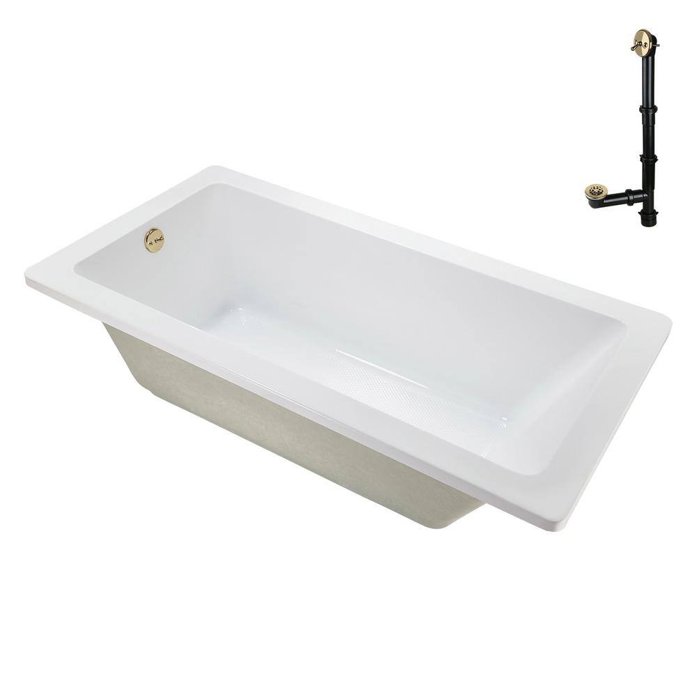 60" x 32" Glossy White Acrylic Soaking Drop-In Bathtub