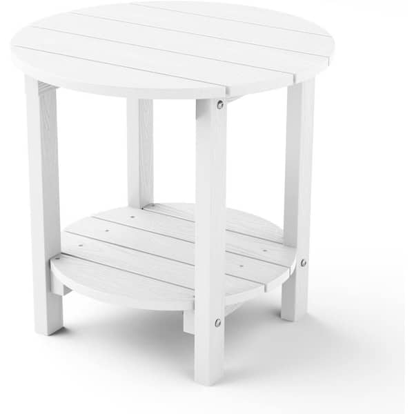 Mximu 18 in. White Round Plastic Adirondack Outdoor Double Layer Patio Side Table