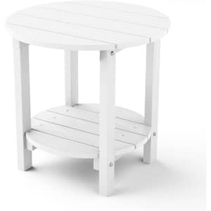 18 in. White Round Plastic Adirondack Outdoor Double Layer Patio Side Table