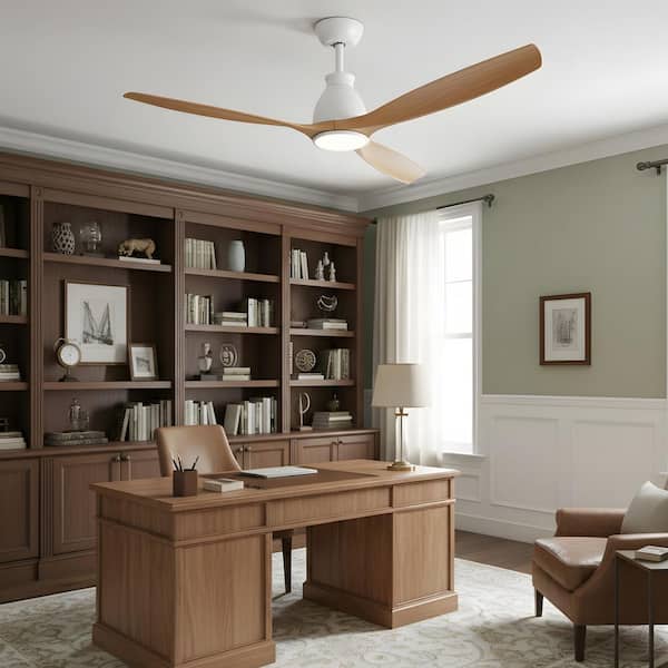 52 in. LED Indoor White Ceiling Fan with Light Kit, DC Motor, Timer Function