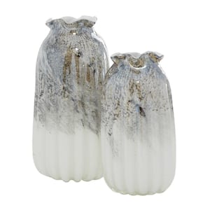 12 in., 10 in. Gray Handmade Blown Glass Decorative Vase (Set of 2)