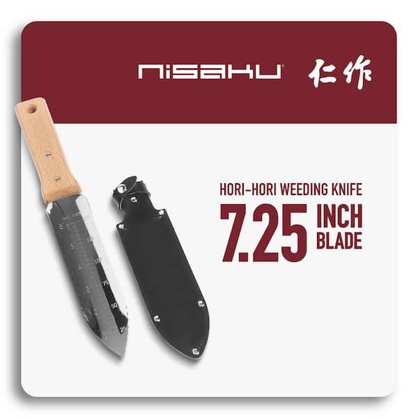 Nisaku 7.25 in. Japanese Hori Garden Landscaping Digging Tool with Stainless Steel Blade and Sheath
