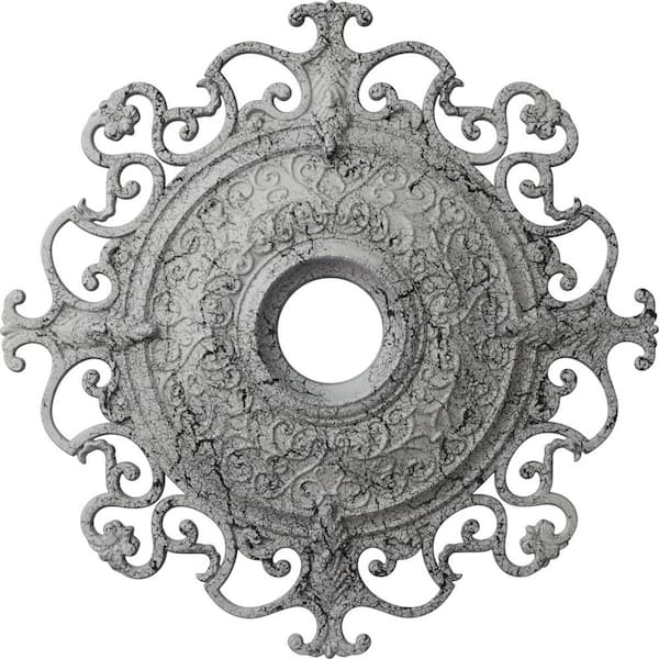 Ekena Millwork 2-7/8 in. x 38-3/8 in. x 38-3/8 in. Polyurethane Orleans Ceiling Moulding, Ultra Pure White Crackle