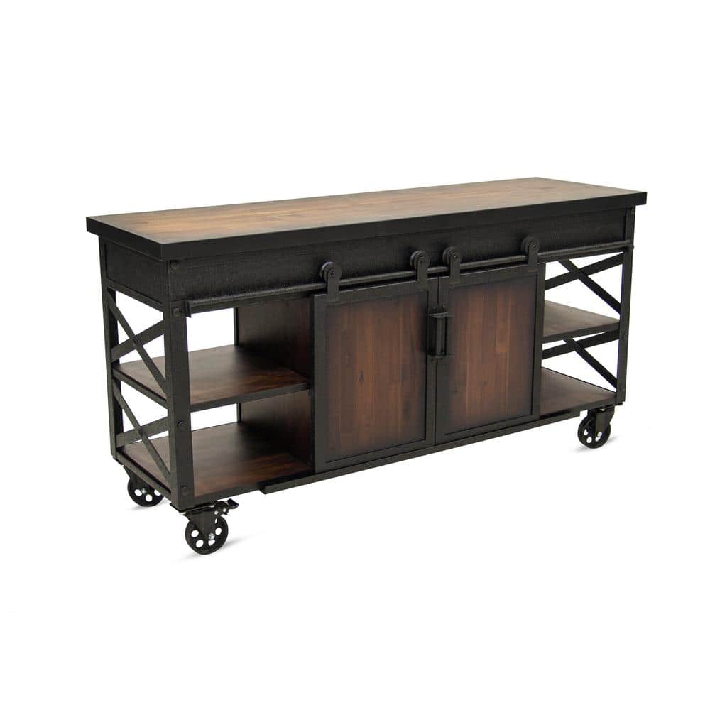 58" Black and Brown Metal and Wood Farmhouse Cabinet