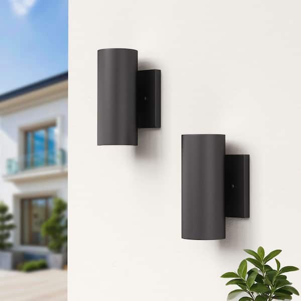7 in. 2-Light Black Modern Dimmable Outdoor Aluminum Exterior Garage Front Porch Sconces Integrated LED
