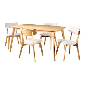 Alma 5-Piece Light Beige Fabric Upholstered and Natural Oak Wood Dining Set