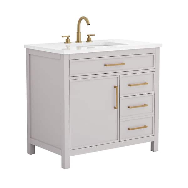 Cooper 36 in. W Bath Vanity in Taupe with Engineered Stone Top in Ariston White with White Sink