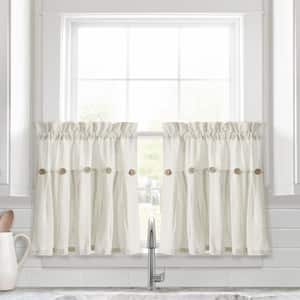 Linen Button Kitchen Tier Window Curtain Panels Off White 29X24 Set