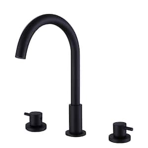 8 in. Widespread Double Handle Bathroom Faucet with Rotating Spout Modern 3-Hole Brass Bathroom Sink Taps in Matte Black