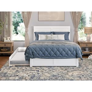 Canyon White Solid Wood Frame Full Platform Bed with Footboard and Twin Trundle