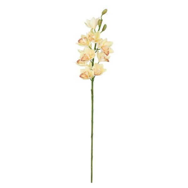LIVING LUXURY 30 in. Ivory Peach Artificial Cymbidium Orchid Flower Stem Tropical Spray (Set of 3)